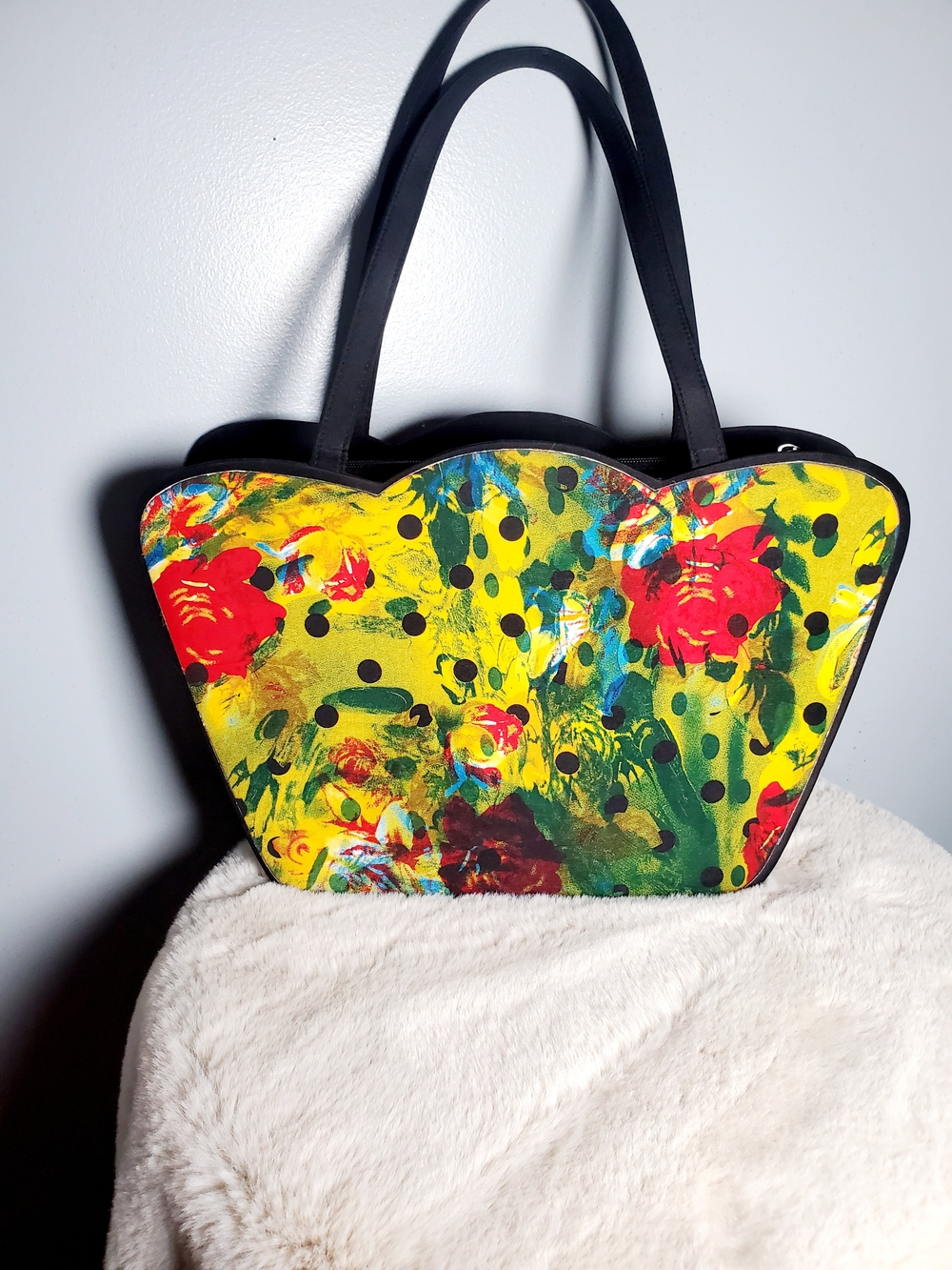 Angela Frascone Wearable Art Floral Polka Dot Tote Bag Colorful Statement Purse - Picture 4 of 12